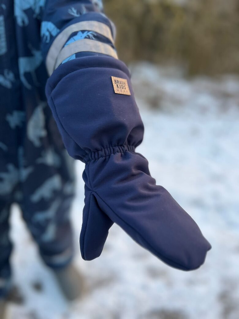 Winter Waterproof Softshell Mittens with Fleece Lining – Dark Blue